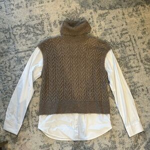 Brown Sweater with White Button-Down